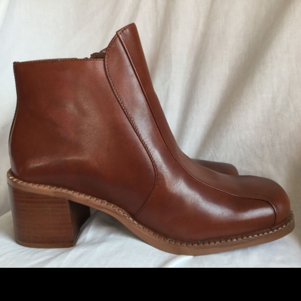 VNTG 90’s SQUARE Toe LEATHER Ankle BOOTS Booties Brazil~Chestnut 7M Never Worn! - Picture 10 of 12
